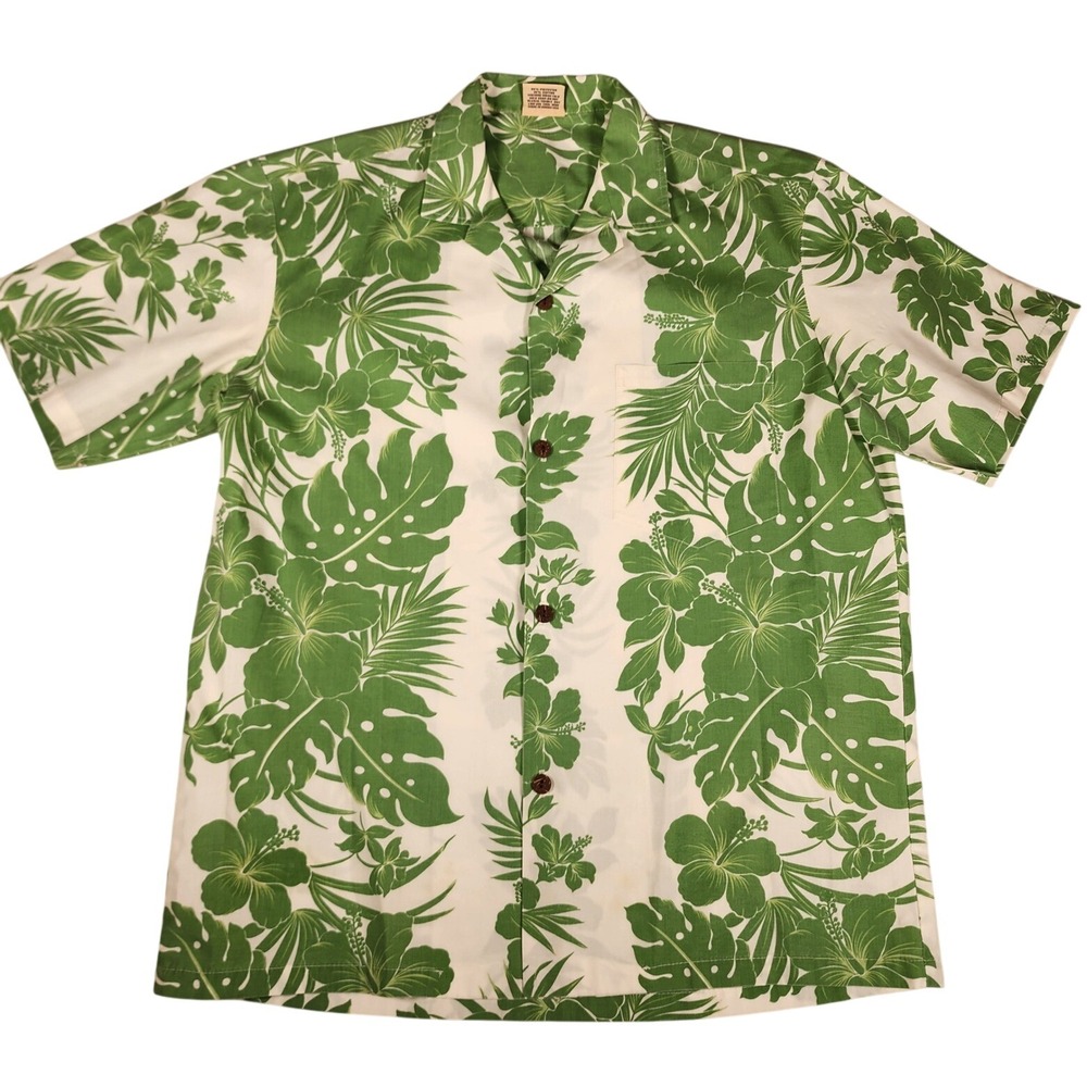 Royal Creations Hawaiian Shirt Mens Large Green Floral Aloha Camp